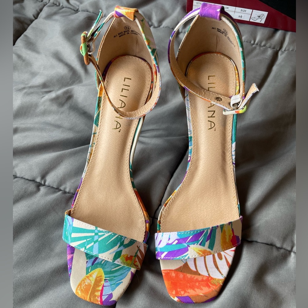 Liliana Multicolor Floral Strappy Heels - Picture 9 of 10